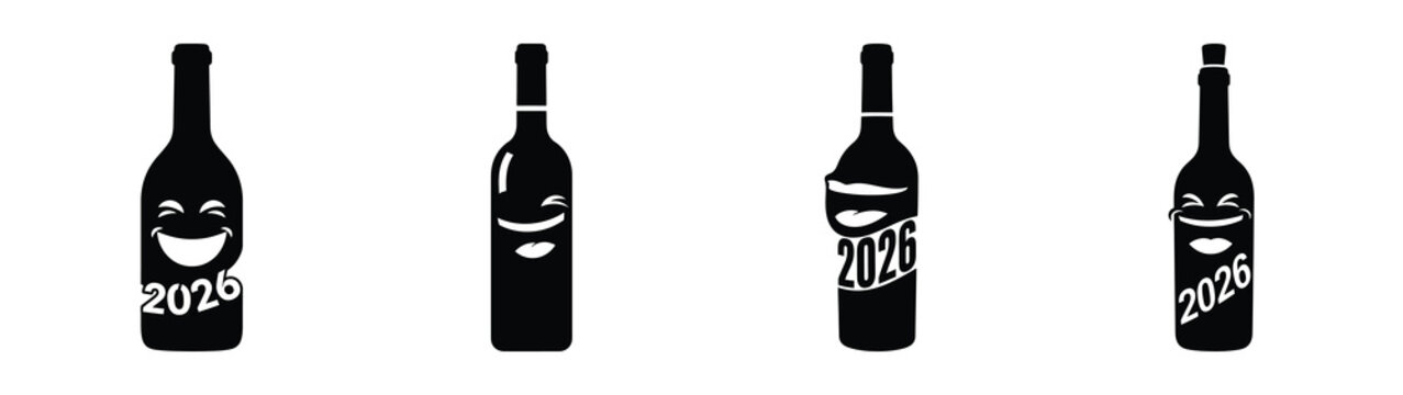laughing wine bottle 2026 silhouette funny vector illustration