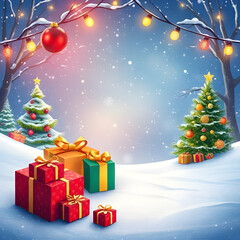 holiday interior, festive room, traditional christmas, tree with gifts, winter festive, holiday design element, xmas illustration, glowing lights, decorative celebration, warm holiday room, gift stack