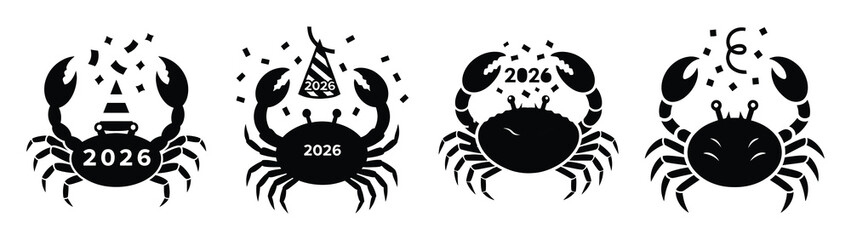 party crab holding confetti silhouette funny vector illustration