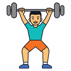 Weightlifting Clipart – Cartoon Athlete Lifting Barbell Overhead in Squat Stance with Colorful Outfit