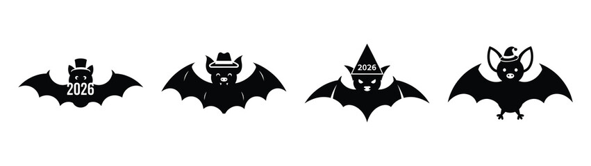 silly bat wearing hat silhouette funny vector illustration