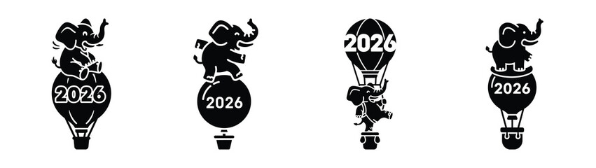 silly elephant on balloon silhouette funny vector illustration