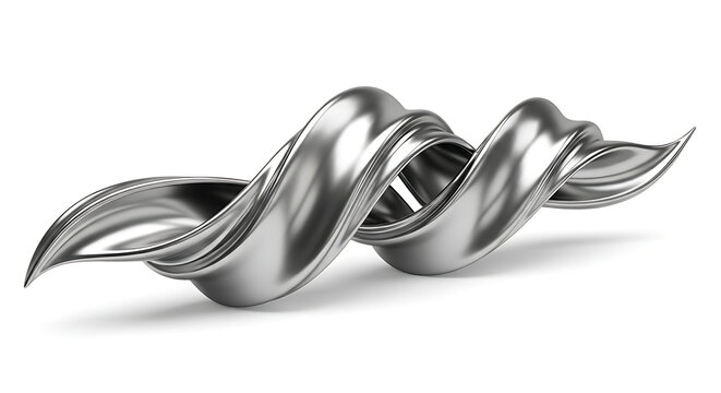 Abstract metallic spiral sculpture with flowing organic curves and a polished reflective surface against a clean white background - Powered by Adobe