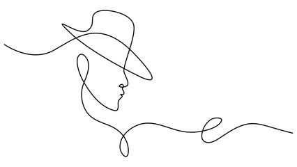 Woman face one line drawing on white isolated background. Continuous one line drawing minimalist style isolated outline illustration
