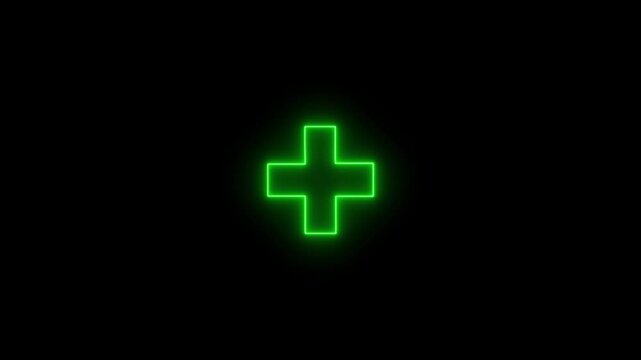 Medical Cross Neon Icon &ndash; Emergency First Aid Health Care Safety Symbol Illustration