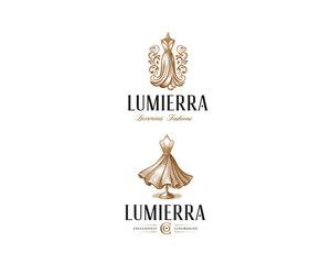 Elegant fashion boutique logo design with dress on hanger