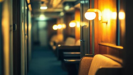 Video Inside view of a train car with rows of seats, ideal for transportation and travel themes