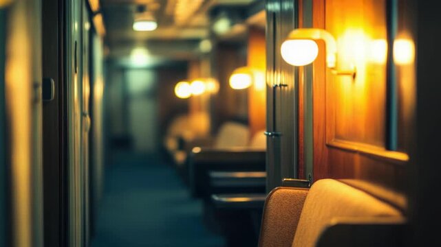 Video Inside view of a train car with rows of seats, ideal for transportation and travel themes