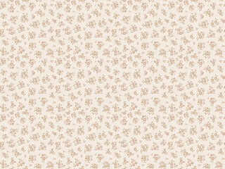 Cute feminine seamless gentle pattern with little tiny abstract flowers, hand drawn. Beautiful floral pattern in small vintage flowers. Small pale brown flowers. Ivory beige background. Ditsy print.
