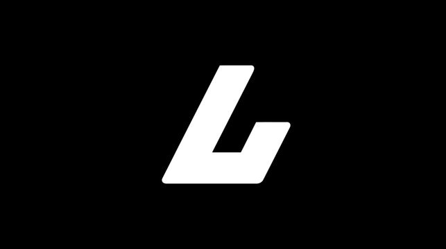 Stylized white geometric letter L on a solid black background. Modern abstract initial or logotype element, simple graphic design.