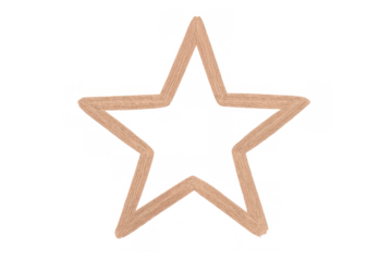 Wooden star outline symbol representing quality, success, and achievement with transparent background