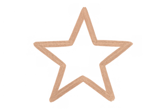 Wooden star outline symbol representing quality, success, and achievement with transparent background - Powered by Adobe