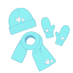 Winter Fashion Accessories Set Blue hat scarf vector illustration simple form