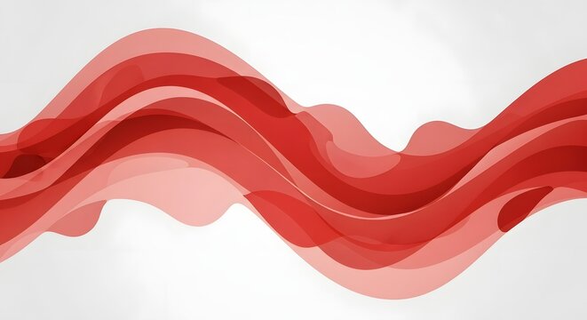 Abstract wavy design featuring translucent layers of red color, creating a flowing and dynamic composition on a light gray background.