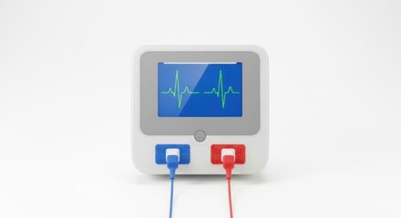 Medical diagnostic tool displaying a heart rate graph with connected cables on a clean white