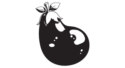 Stylized black and white tomato silhouette with leaf and stem.