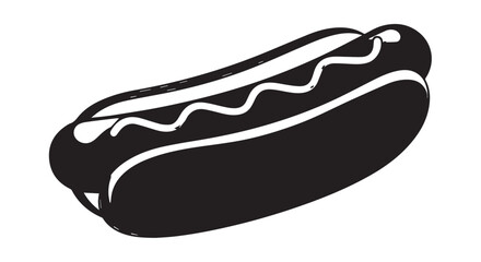 Cartoon hot dog with mustard and bun illustration on white background.