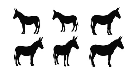 Silhouette collection of donkeys in various poses and perspectives