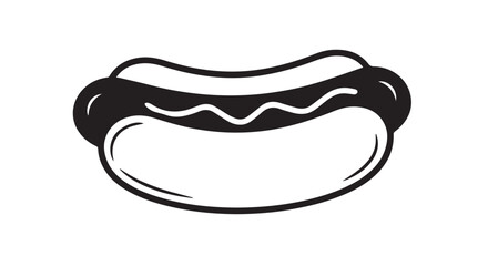 Stylized hot dog inside a bun in a simple vector illustration.