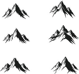 Collection of stylized jagged mountain peaks for nature design