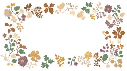 Obraz premium Autumnal botanical elements compose a decorative frame around empty white space