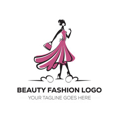 Elegant Fashion Woman Silhouette Logo in Pink Dress