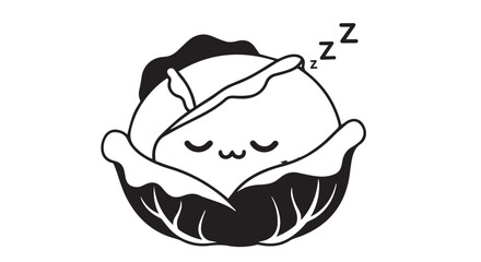 Adorable cartoon of a sleeping cat snugly wrapped in a cozy blanket.