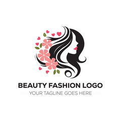 Elegant Beauty Fashion Logo with Floral Elements and Female Silhouette