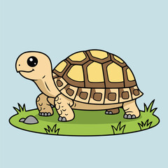 Cute Egyptian Tortoise Walking on Grass Small Reptile Character Vector Illustration