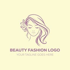 Elegant Beauty Fashion Logo with Floral Hair Design – Feminine Line Art Illustration