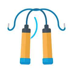 Flat design illustration of a blue and yellow jump rope for fitness and exercise.