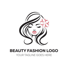 Elegant Woman Face Beauty Fashion Logo with Floral Design