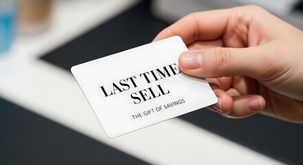 Hand holds card displaying last chance sale promotion