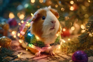 Fototapeta premium festive guinea pig christmas tree