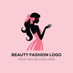 Elegant Beauty Fashion Logo with Stylish Woman Silhouette in Pink
