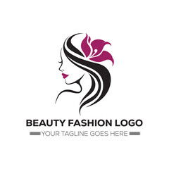 Beauty Fashion Woman Logo with Floral Hair Design