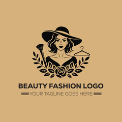 Elegant Beauty Fashion Logo with Woman in Hat and Floral Design