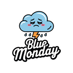 Blue Monday Sad Cloud Illustration with Lightning and Raindrops