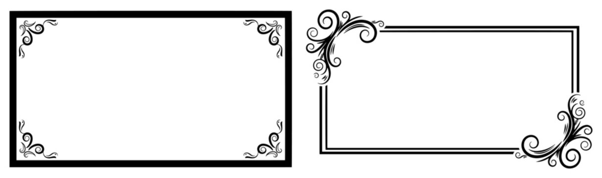 Set of two rectangular floral frames Vector black and white elegant vintage borders for wedding invitations or certificates