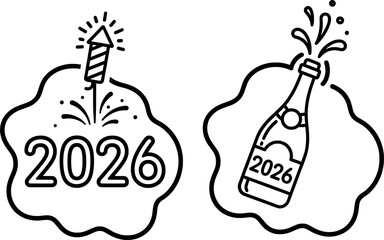 New Year 2026 Celebration Icon Set Vector 