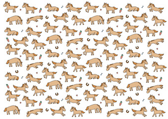 かわいい手書きの馬模様 背景イラスト