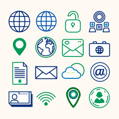 Digital Communication and Network Icons globe world map