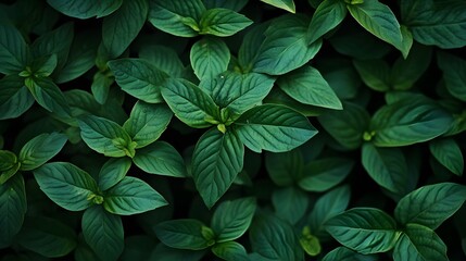 Dense arrangement of dark green foliage presents a lush, natural texture