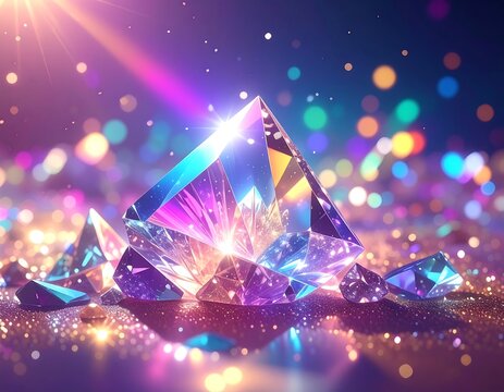 Sparkling pyramid crystals with bokeh and radiant light