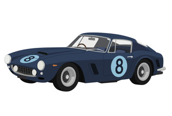 Classic Gran Turismo Coupe Race Car,Dark Blue Vintage Sport Coupe  