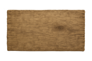 Wooden sign board with natural wood grain texture displaying rough edges and a transparent background