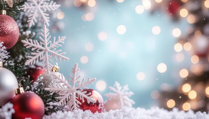 Obraz premium Celebratory christmas decoration display festive home setting beautiful holiday ornaments warm environment close-up view joyful spirit of the season