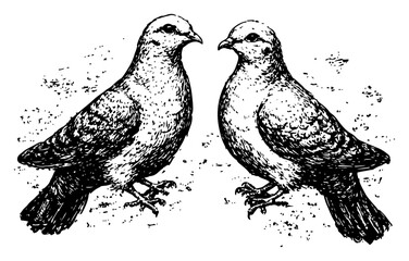 pair of doves facing each other vintage engraved bird illustration vector