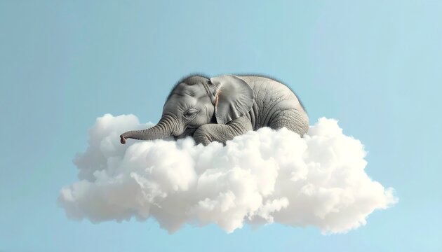 Peaceful Elephant Sleeping on a Cloud. - Powered by Adobe