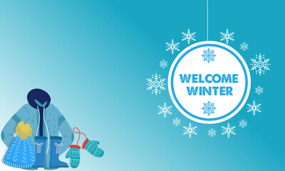 Naklejka premium Winter Welcome with Warm Clothes Embracing the Cold Season's Appeal with Snowflakes and Stylish Garments, a Perfect Visual